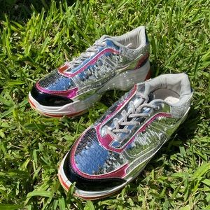 A pair of glittery sneakers
